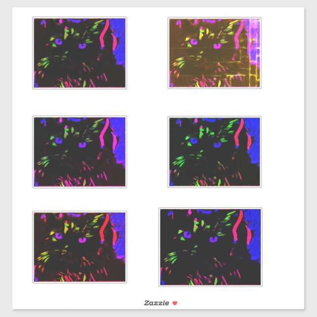 Pegatina Gato negro neón con ojos brillantes (Hoja)