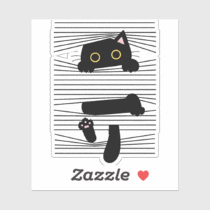Pegatina Gato Negro Oculto Divertido Lindo Minimalista Amor