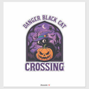Pegatina Gato Negro Peligro Cruzando Halloween Calabaza Bru