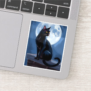 Pegatina Gato Negro   Pintura Acuarela de Mascota de Luna L