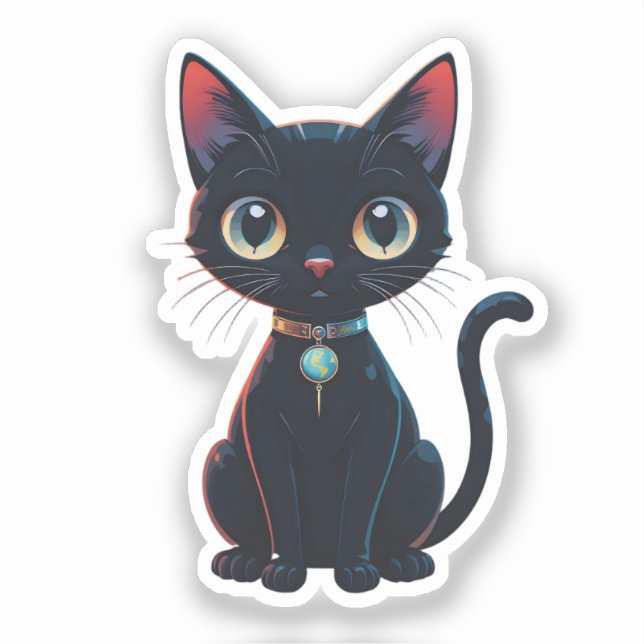 Pegatina Gato negro poco espeluznante (Anverso)