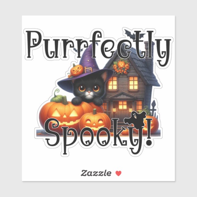 Pegatina Gato negro puramente espeluznante con Hallo, Gorra (Hoja)