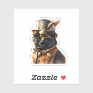 Pegatina Gato negro steampunk