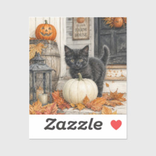 Pegatina Gato Negro y Granja de Calabazas Halloween en Casa