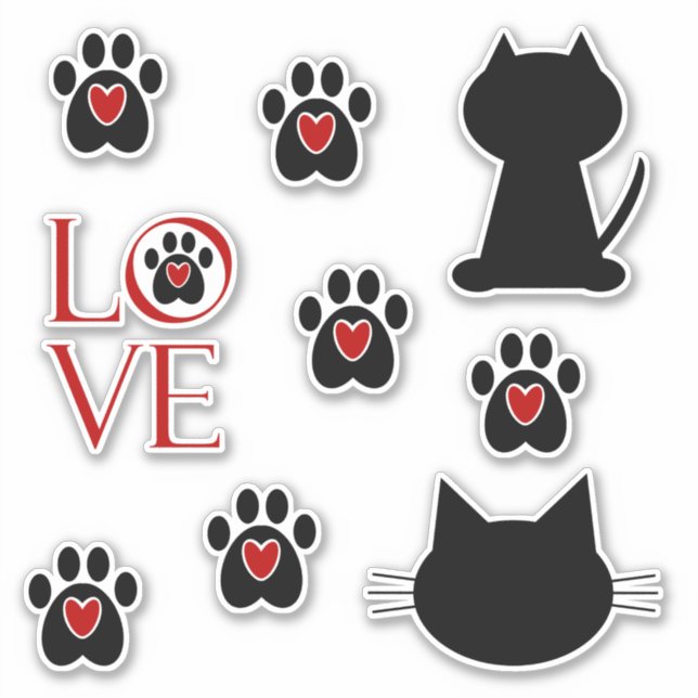 Pegatina Gato Paw Imprimir amor (Anverso)