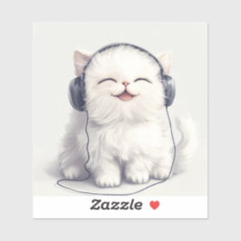 Pegatina Gato persa feliz con audífonos
