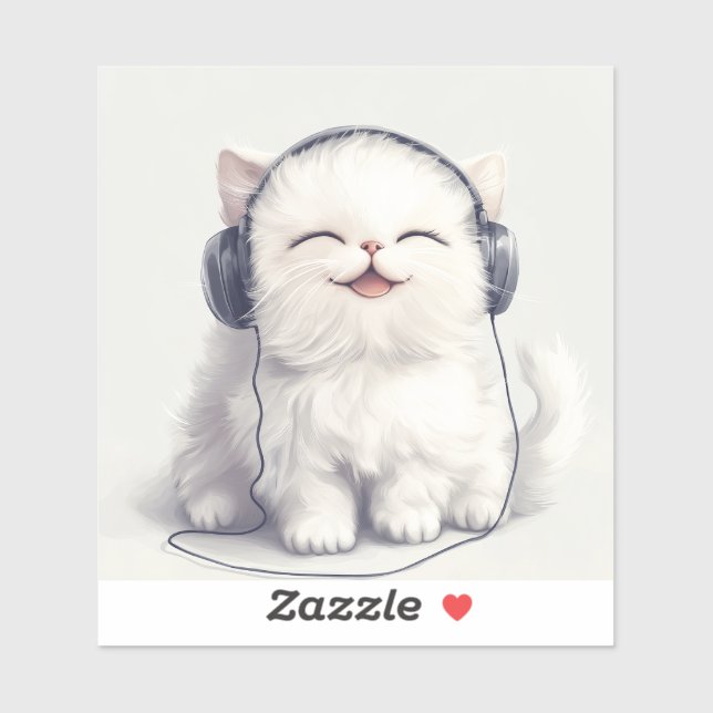 Pegatina Gato persa feliz con audífonos (Hoja)