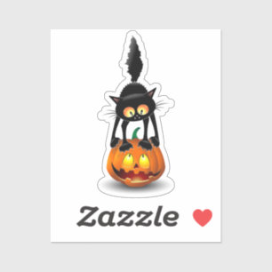 Pegatina Gato Personalizado asustado de Halloween en calaba