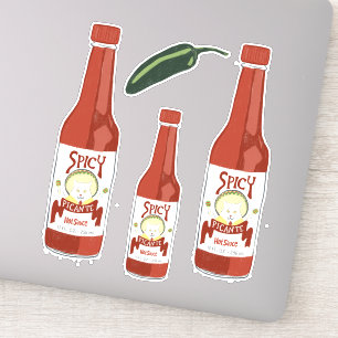 Pegatina Gato picante con salsa picante y conjunto de salsa