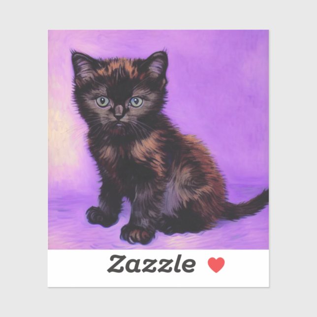 Pegatina Gato púrpura estilo Van Gogh (Hoja)