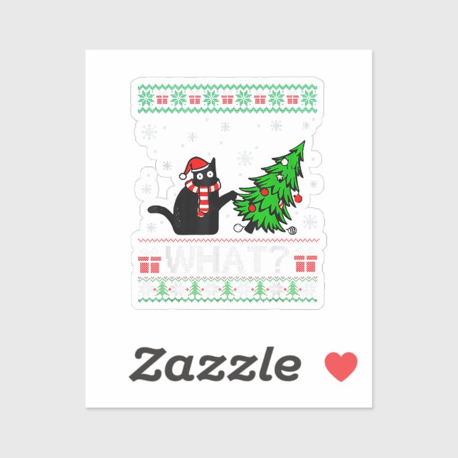 Pegatina Gato qué gracioso gato negro que presiona el árbol (Hoja)