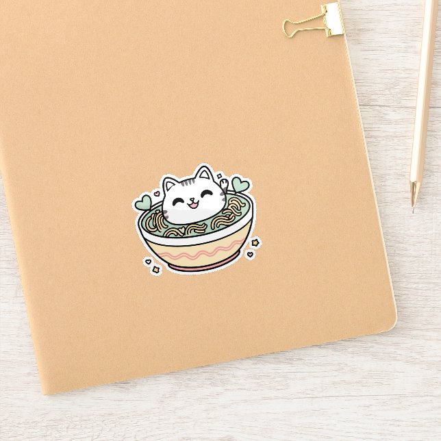 Pegatina Gato Ramen - Cute Kawaii (Cuaderno)