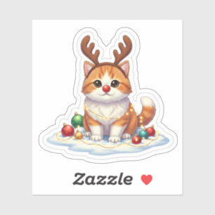 Pegatina Gato Reno con Nariz Roja al Estilo Rudolph Navidad
