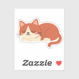 Pegatina Gato Rojo y Blanco Adorable – Gatito Durmiendo