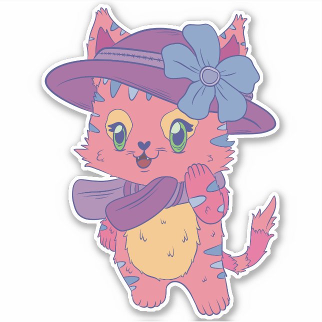 Pegatina Gato Rosa Lindo (Anverso)