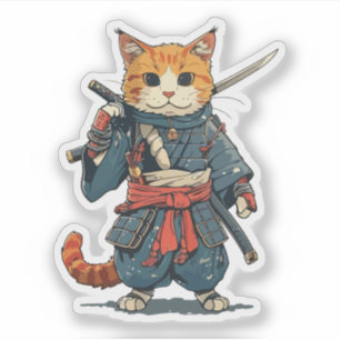 Pegatina gato samurái