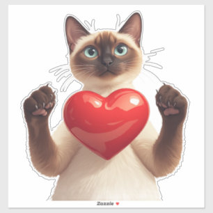 Pegatina Gato siamés con corazón rojo y mirada cariñosa 🐾