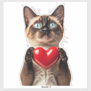 Pegatina Gato Siames De Ojos Azules Con Corazón De Amor Ado