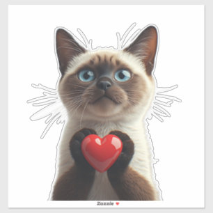 Pegatina Gato Siamés de Ojos Azules Lindo Sosteniendo Regal