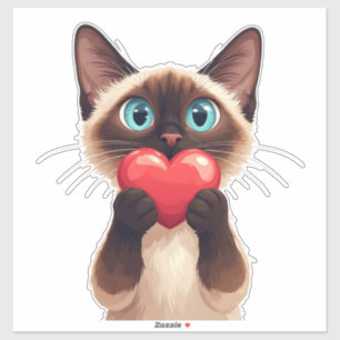 Pegatina Gato Siames Dulce Con Corazón Y Ojos Azules 💙