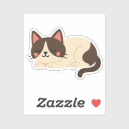 Pegatina Gato siamés durmiendo – Dibujo animado marrón y cr