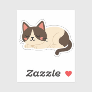 Pegatina Gato siamés durmiendo – Dibujo animado marrón y cr