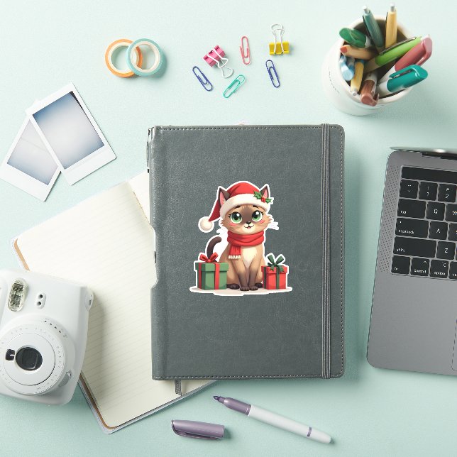 Pegatina Gato siamés Navidad navideño en Navidad en Santa S (Funda para iPad)