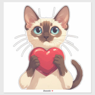 Pegatina Gato siamés sosteniendo un corazón por amor y sonr