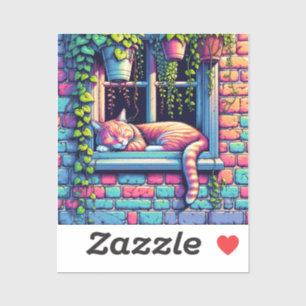 Pegatina Gato Soñoliento en Alféizar Arte de IA