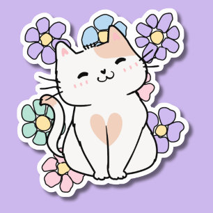Pegatina Gato sonriente con flores impermeable