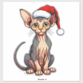 Pegatina Gato Sphynx Adorable con Sombrero de Santa