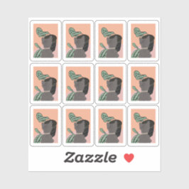 Pegatina Gato Tabby Divertido Viendo Plantas Marco