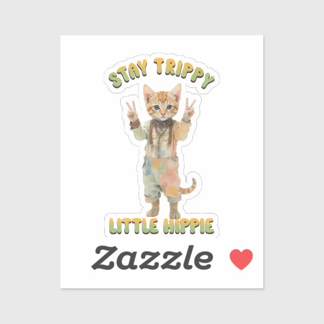 Pegatina Gato Tabby Naranja Boho Quédate Trippy Pequeño Hip (Hoja)