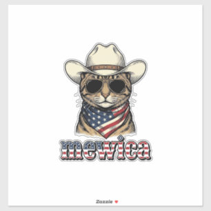 Pegatina Gato Vaquero Patriótico Mewica Diseño Vector Vinta