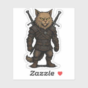 Pegatina Gato Witcher – Guerrero de Fantasía Medieval