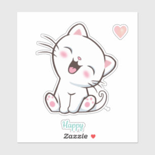 Pegatina Gato y corazón gatito feliz