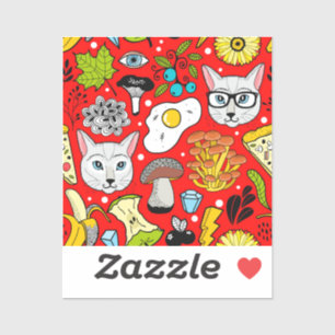 Pegatina Gato y huevo en rojo