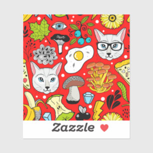 Pegatina Gato y huevo en rojo