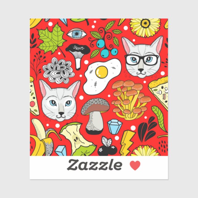 Pegatina Gato y huevo en rojo (Hoja)