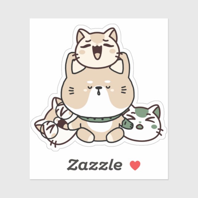 Pegatina Gato Zen Meditando con Prótesis de Mano (Hoja)