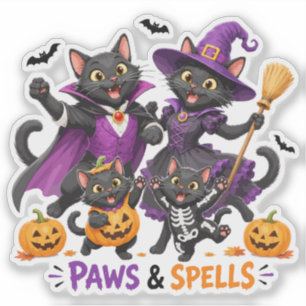 Pegatina Gatos adorables de Halloween con patas y hechizos