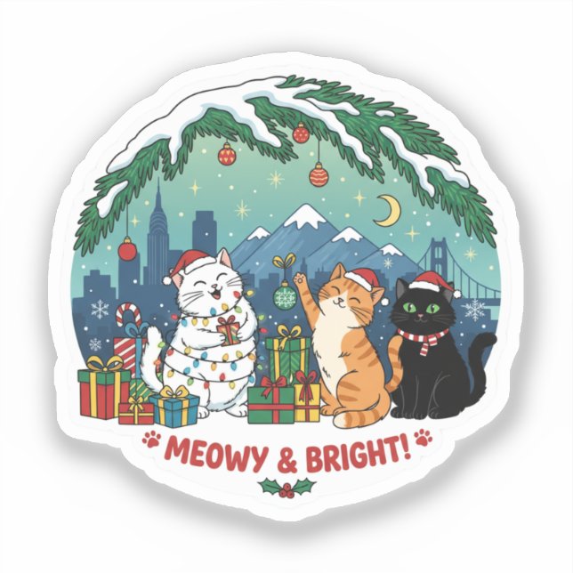 Pegatina Gatos adorables de Navidad Sticker (Anverso)