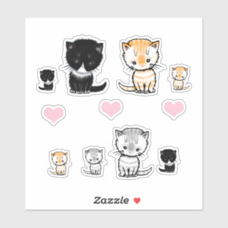 Pegatina Gatos Adorables Gatitos Tuxedo, Naranja Tabby, Gri
