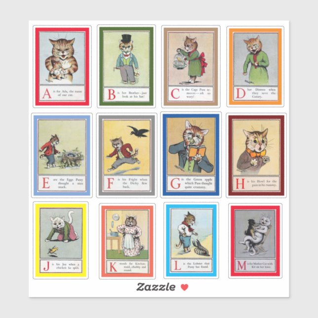 Pegatina Gatos Alfabéticos Louis Wain (A-M) (Hoja)