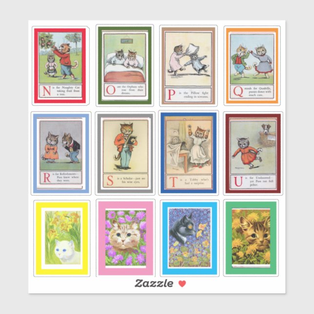 Pegatina Gatos alfabéticos Louis Wain (N-U) (Hoja)