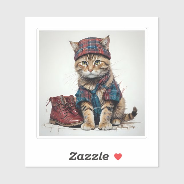 Pegatina Gatos con disfraz escocés - gatos tartán encantado (Hoja)