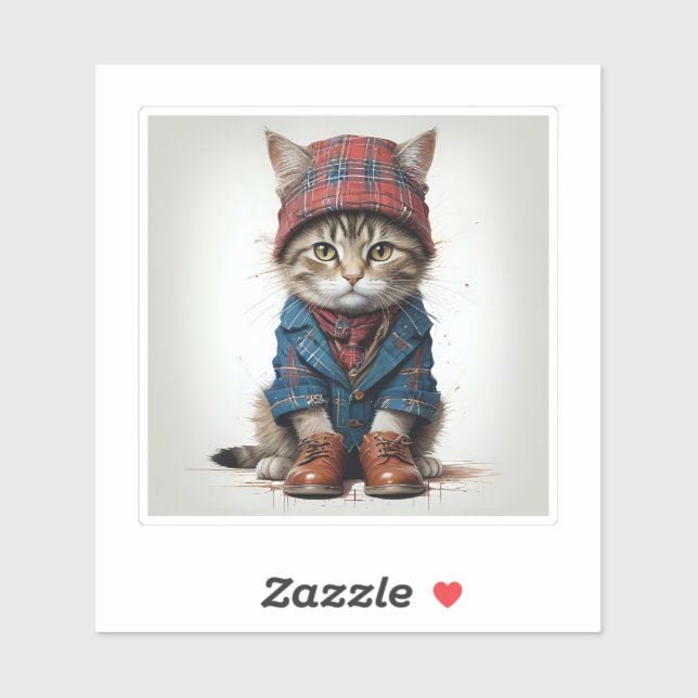 Pegatina Gatos con disfraz escocés - gatos tartán encantado (Hoja)