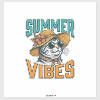 Pegatina Gatos con Vibraciones de Verano Diseño de Grabado