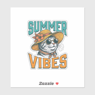 Pegatina Gatos con Vibraciones de Verano Diseño de Grabado