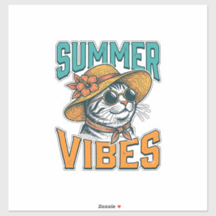 Pegatina Gatos con Vibraciones de Verano Diseño de Grabado